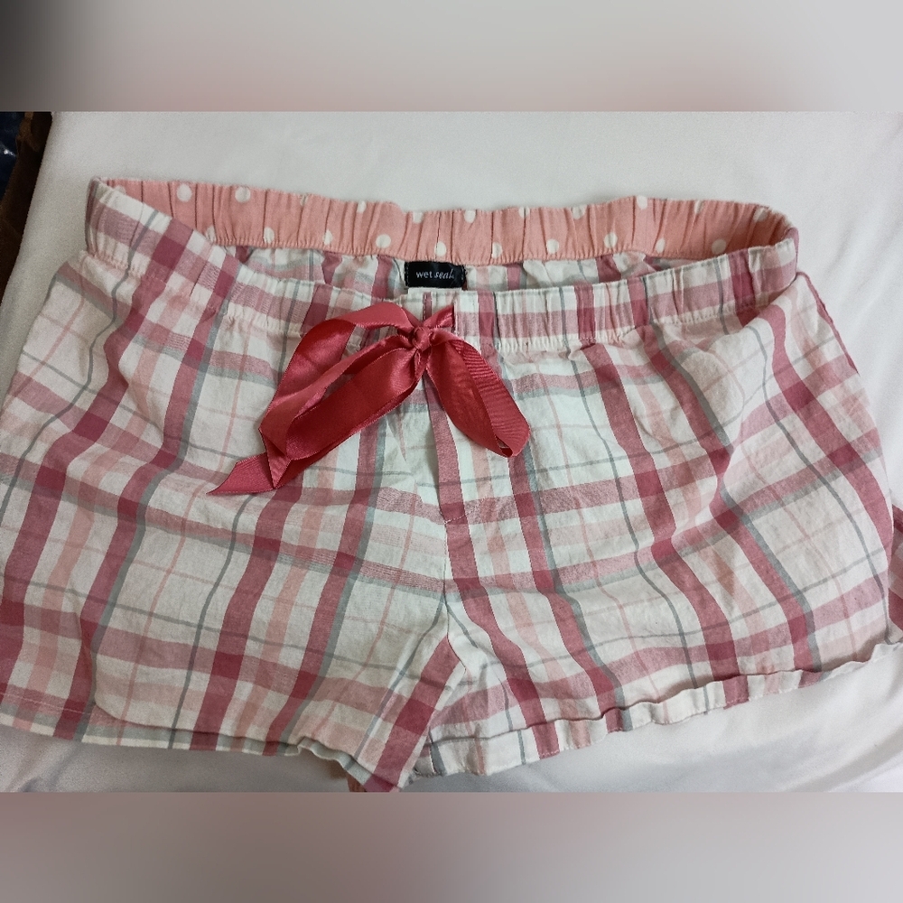 WETSEAL Pink Plaid Country Preppy Clueless Cottagecore Pajama‎ Shorts Bow